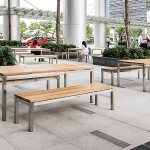 stainless steel teak table & benches public